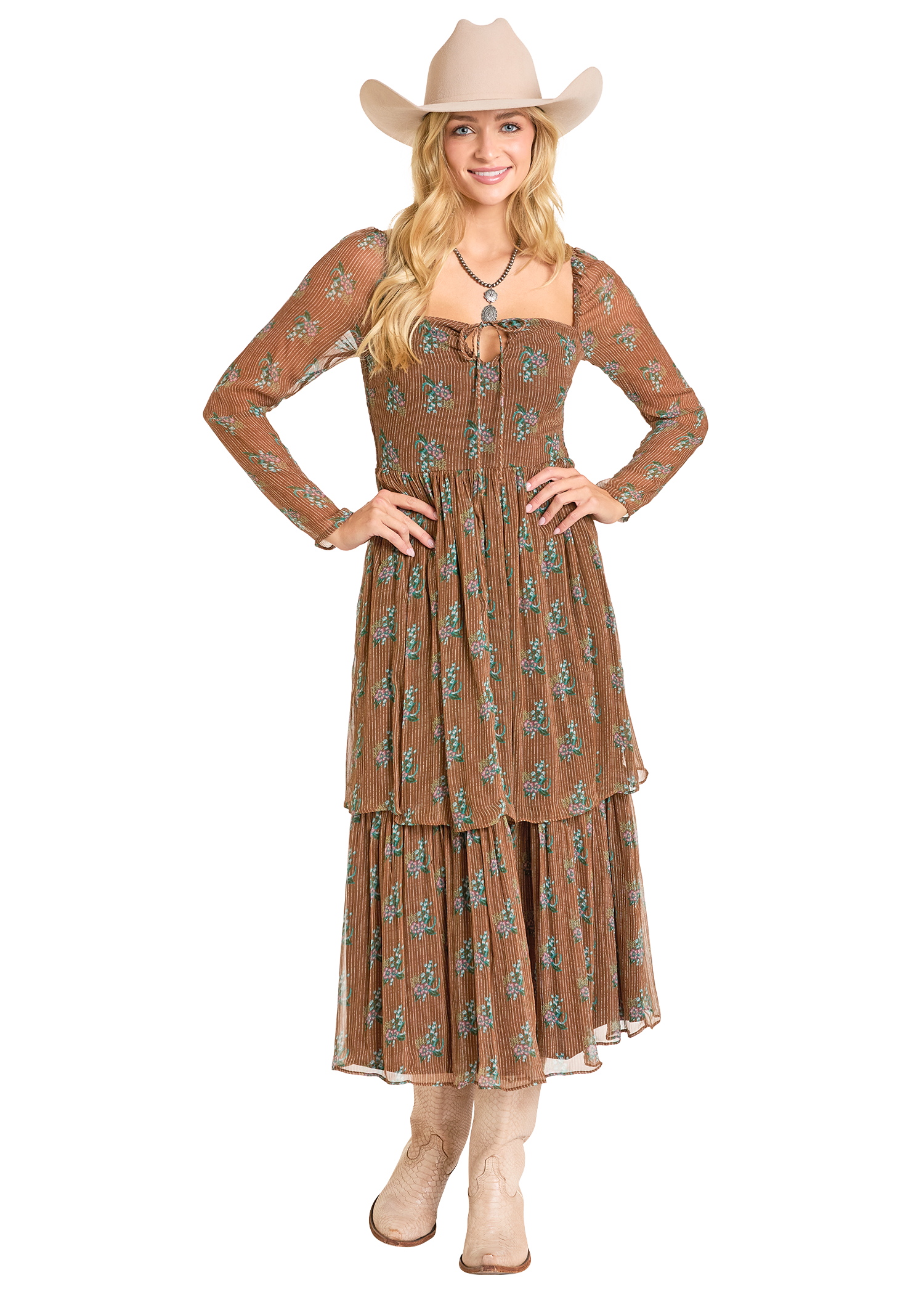 Panhandle Womens Striped Floral Dress