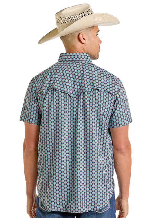 Panhandle Mens TEK Western Mini Aztec Print Short Sleeve Shirt