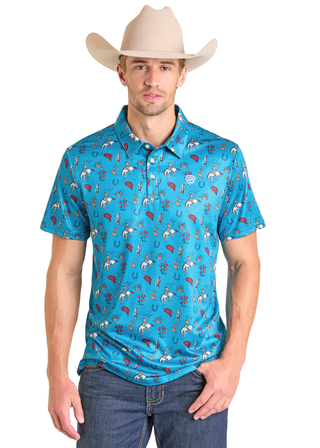 Panhandle Mens Turquoise Cowboy Polo