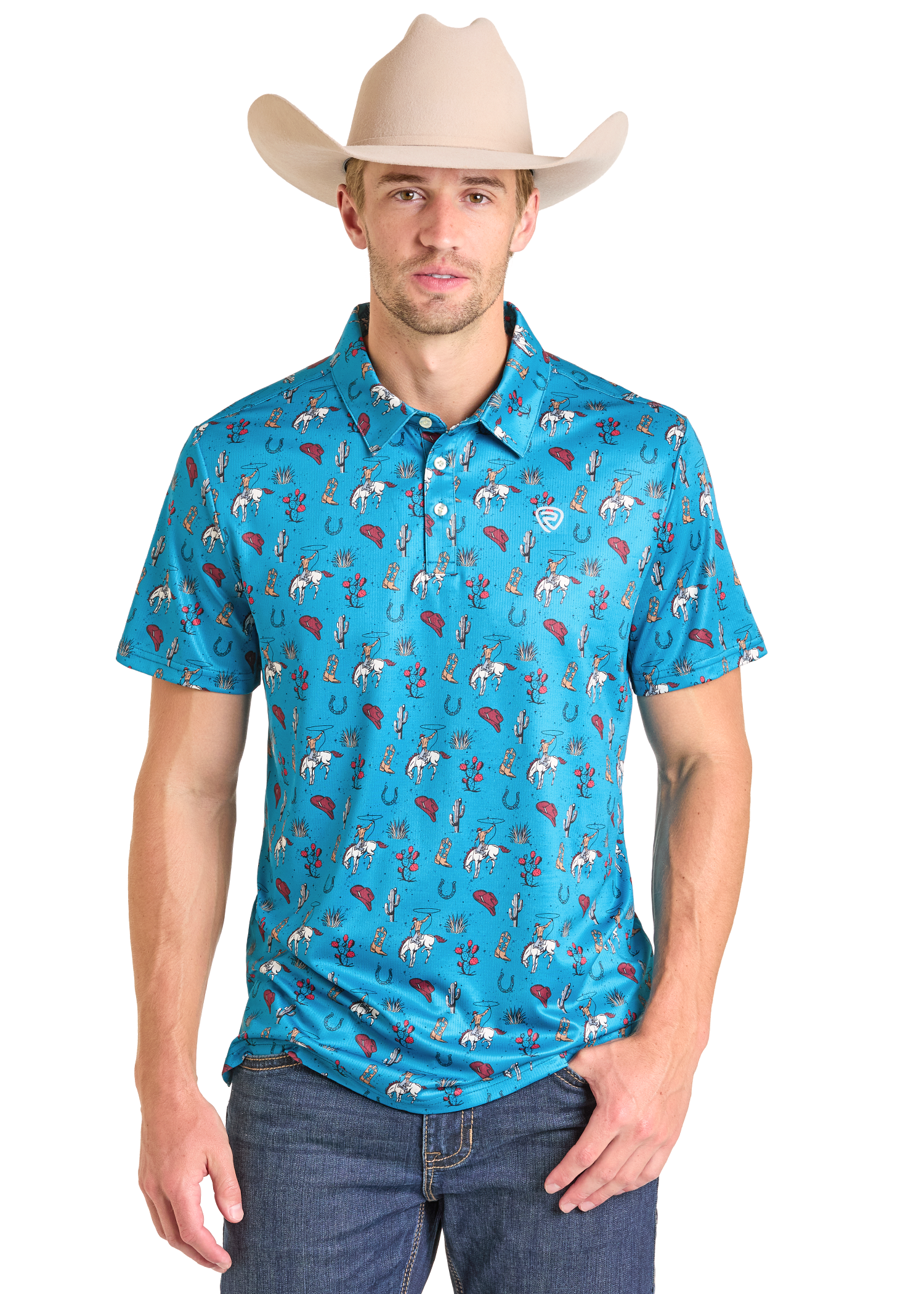 Panhandle Mens Turquoise Cowboy Polo