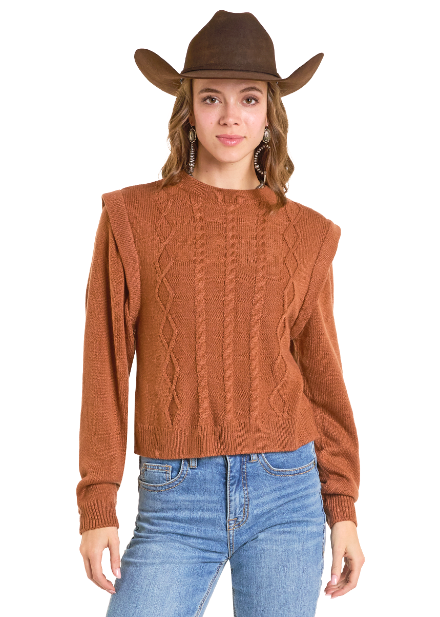 Panhandle Womens Burnt Orange Cable Knit Sweater