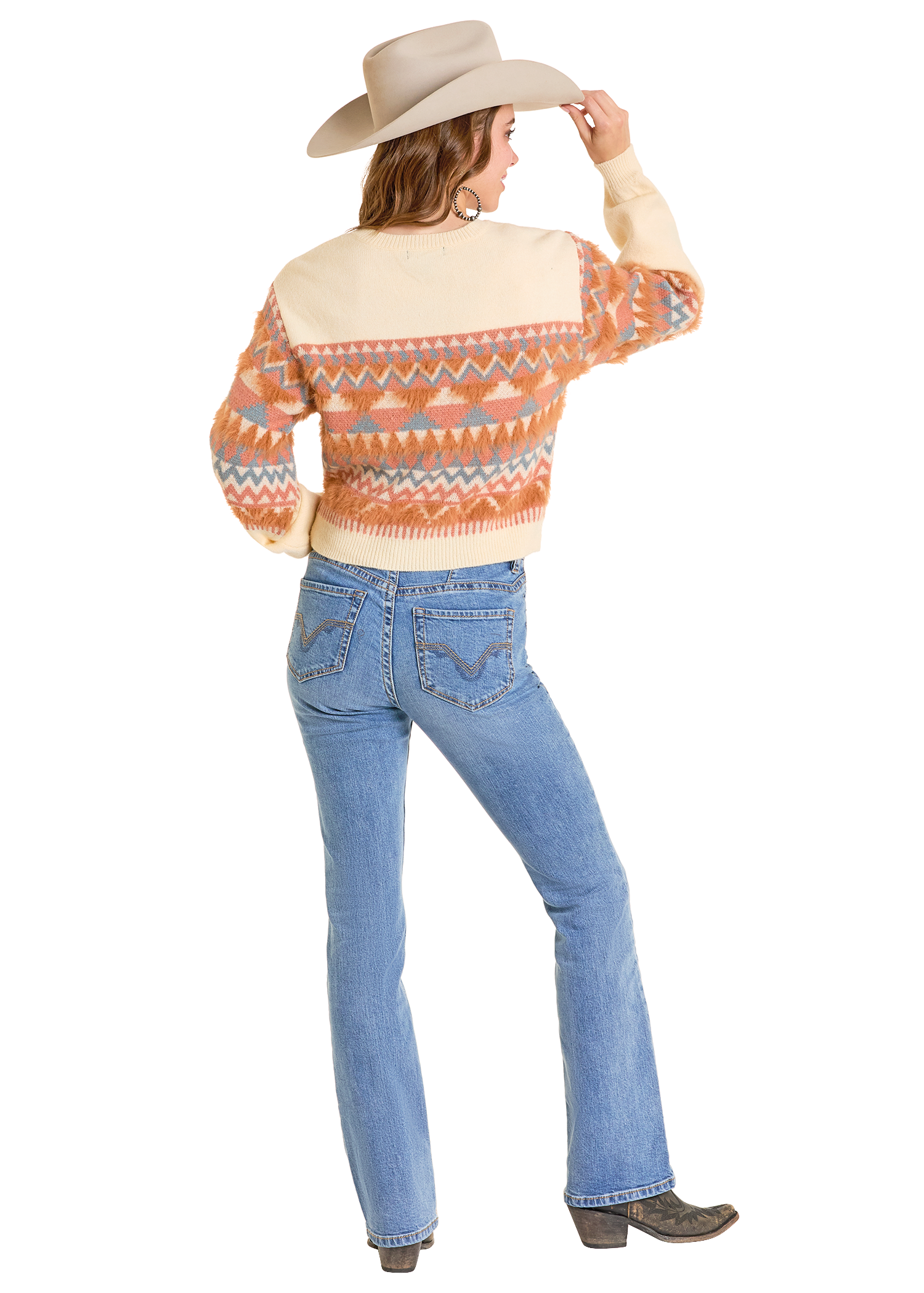 Panhandle Womens Natural Geo Stripe Sweater