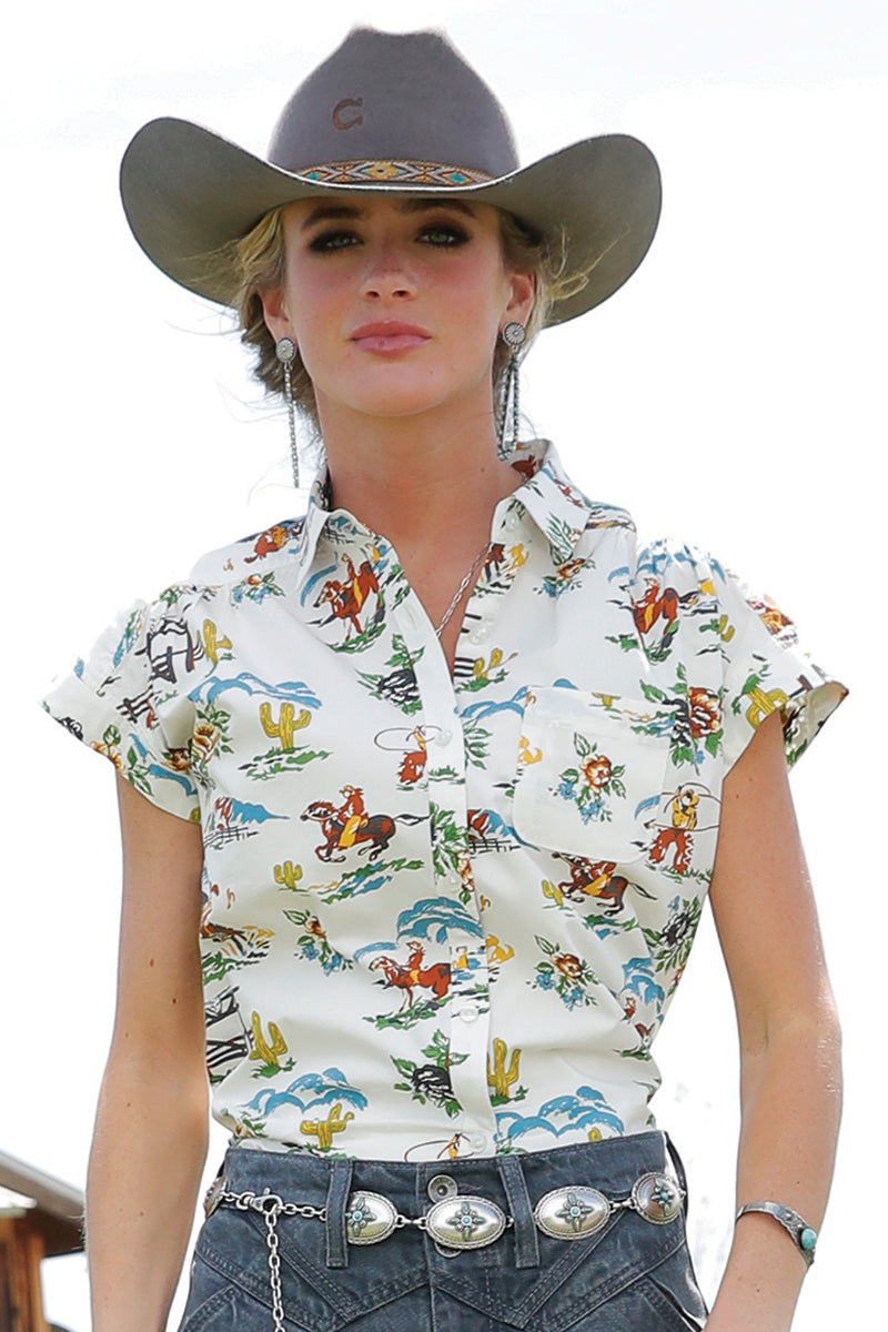 Cinch Womens Cowboy Print Blouse