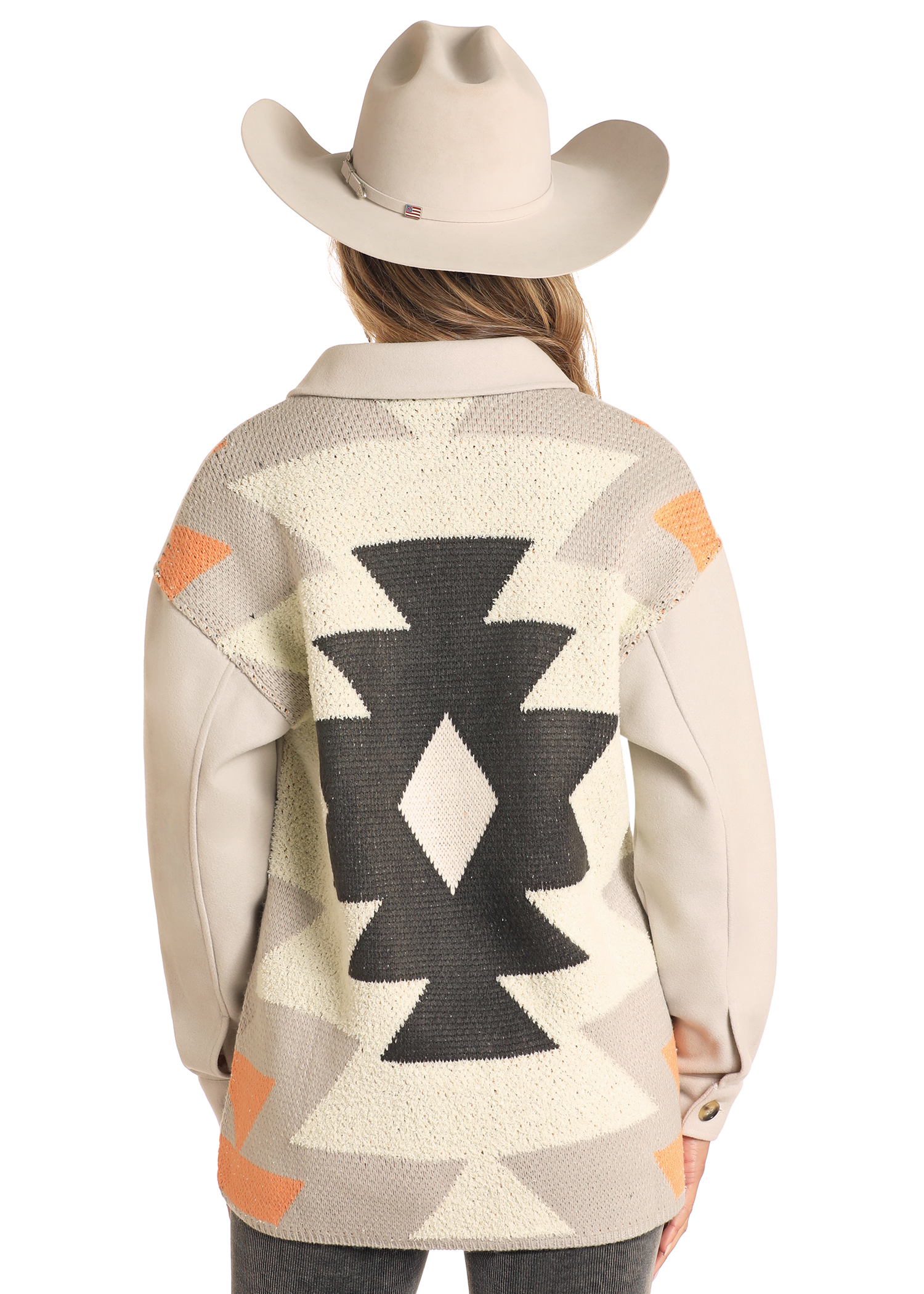 Panhandle Womens Grey Aztec Knit Shirt Jacket