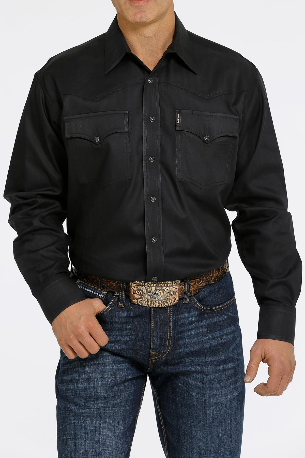Cinch Mens Black Solid Long Sleeve Shirt