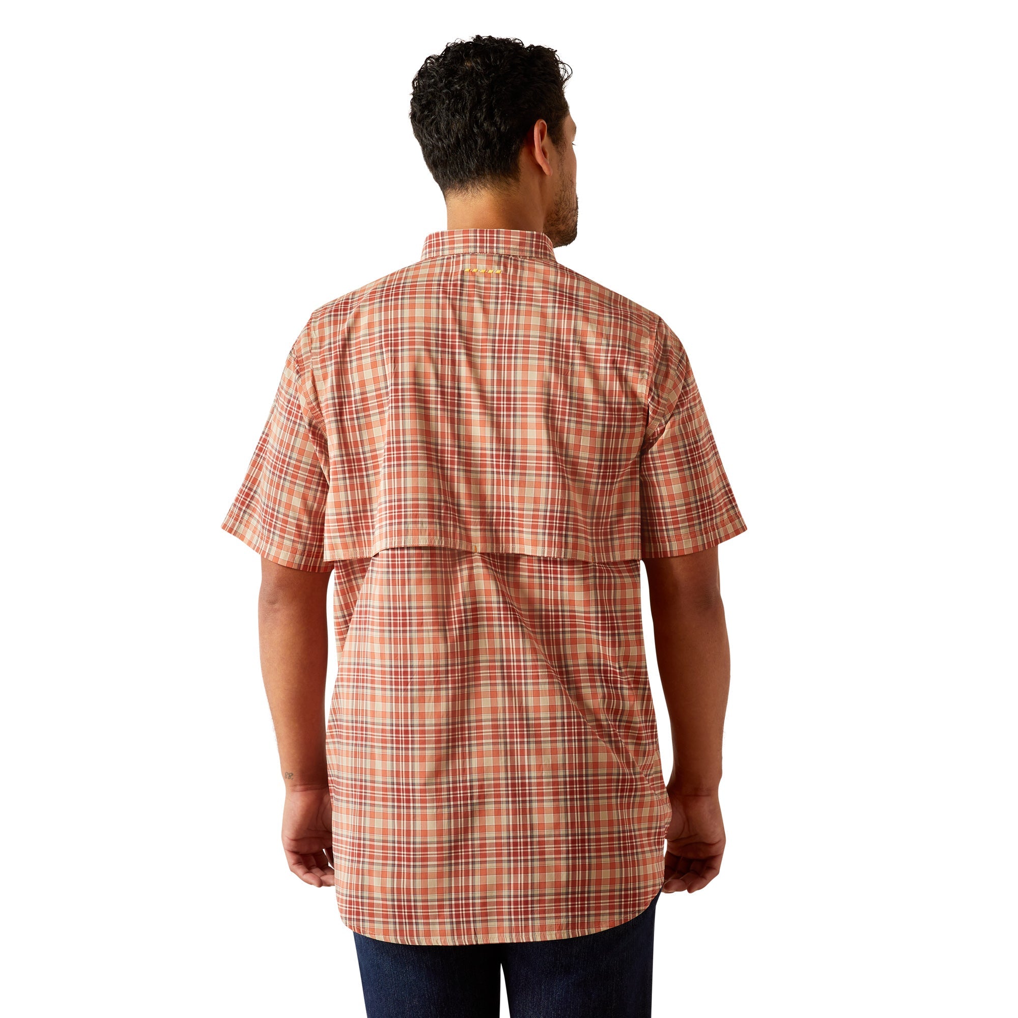 Ariat Mens Apricot Plaid Rebar Made Tough VentTEK DuraStretch Work Shirt