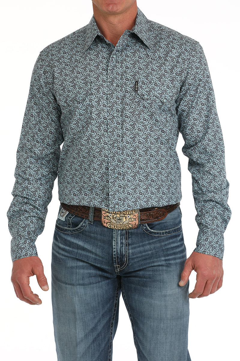 Cinch Mens Green Flower Print Long Sleeve Shirt