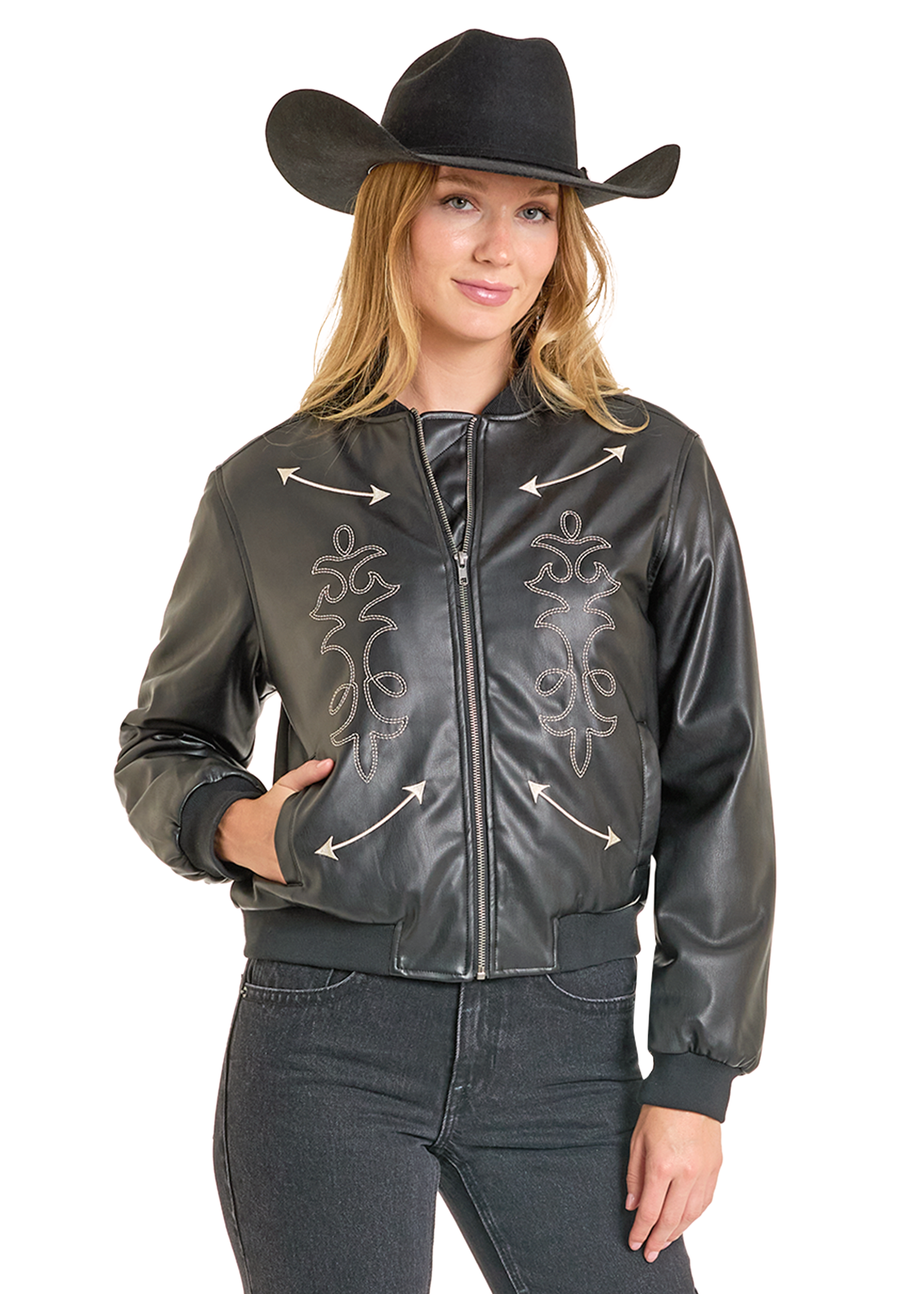 Panhandle Womens Black Pleather Bomber