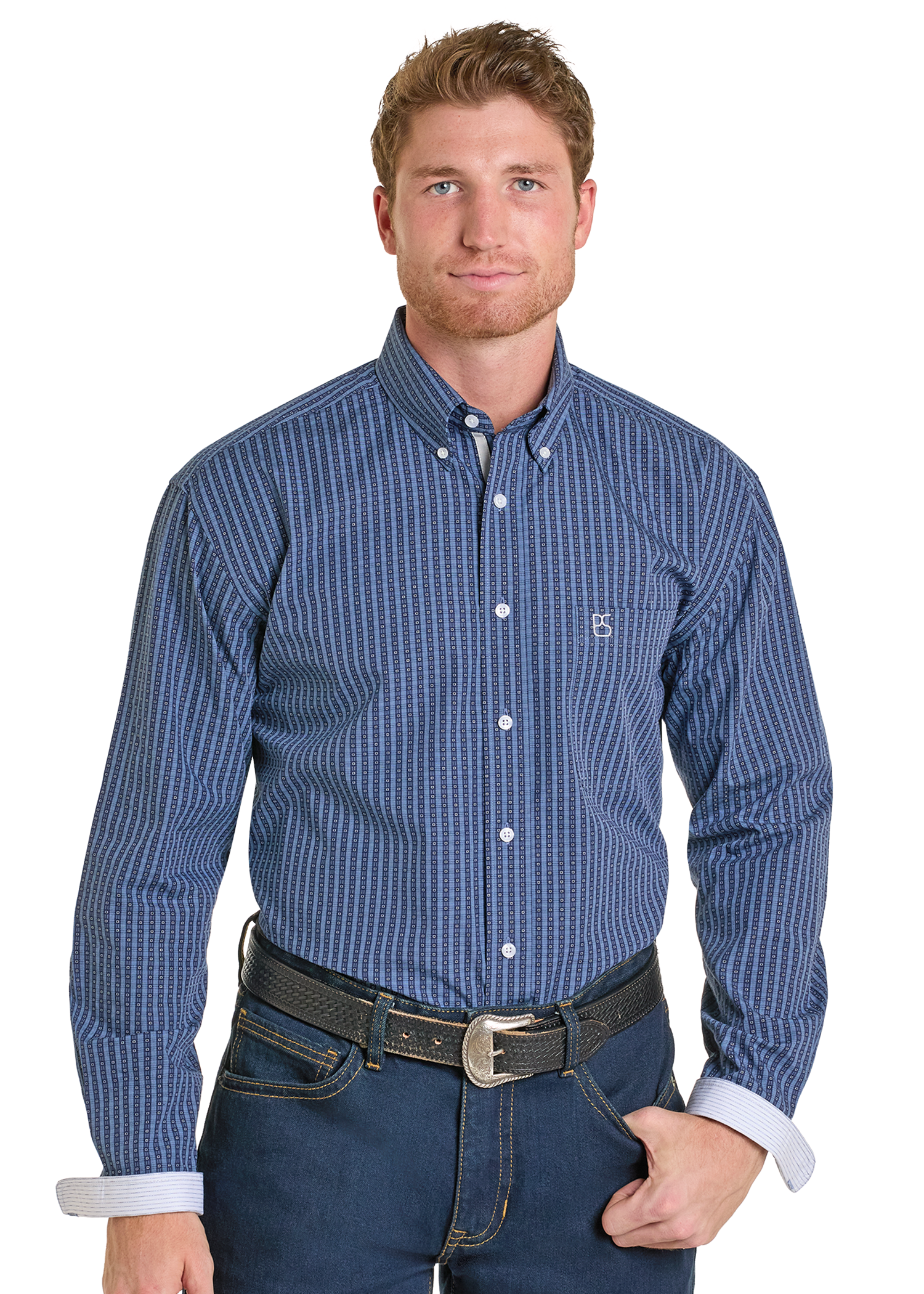 Panhandle Mens Navy Striped Long Sleeve Shirt