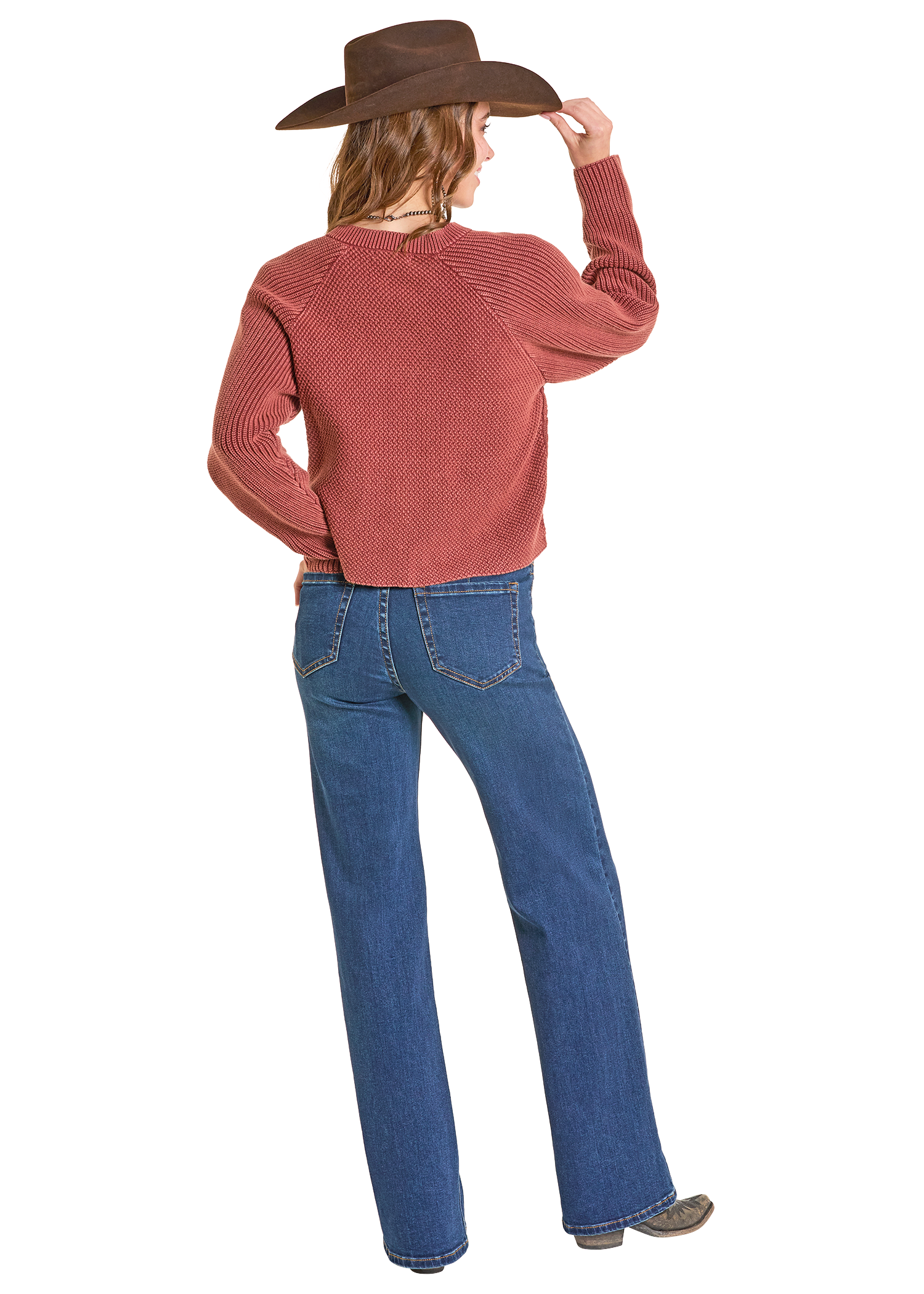 Panhandle Womens Rust Cord Knit Cardigan Sweater