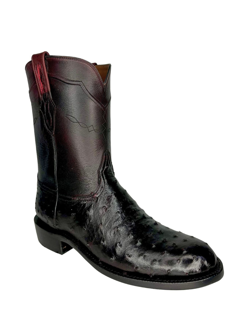 Black Jack Mens Black Cherry Ostrich Round Toe Boots