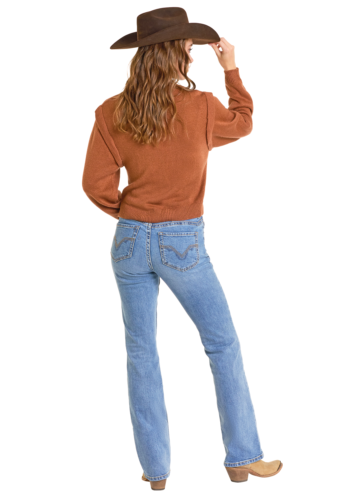 Panhandle Womens Burnt Orange Cable Knit Sweater