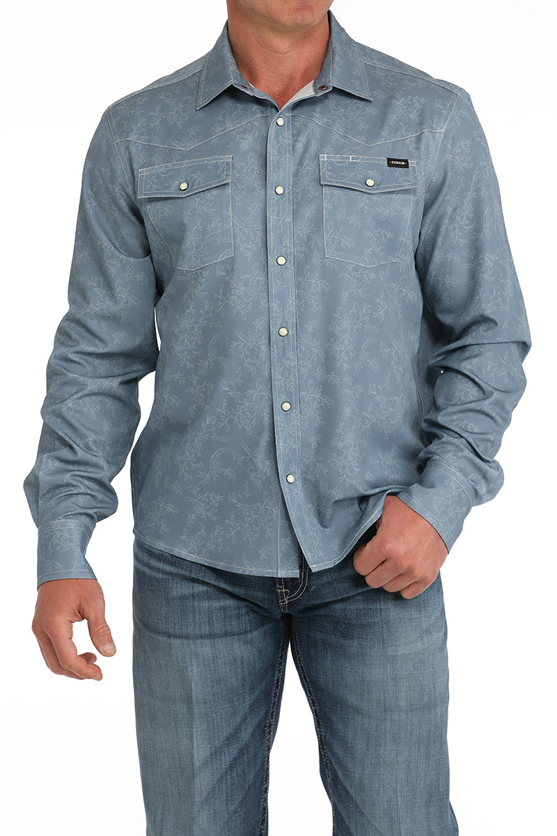 Cinch Mens Blue Camp Long Sleeve Shirt