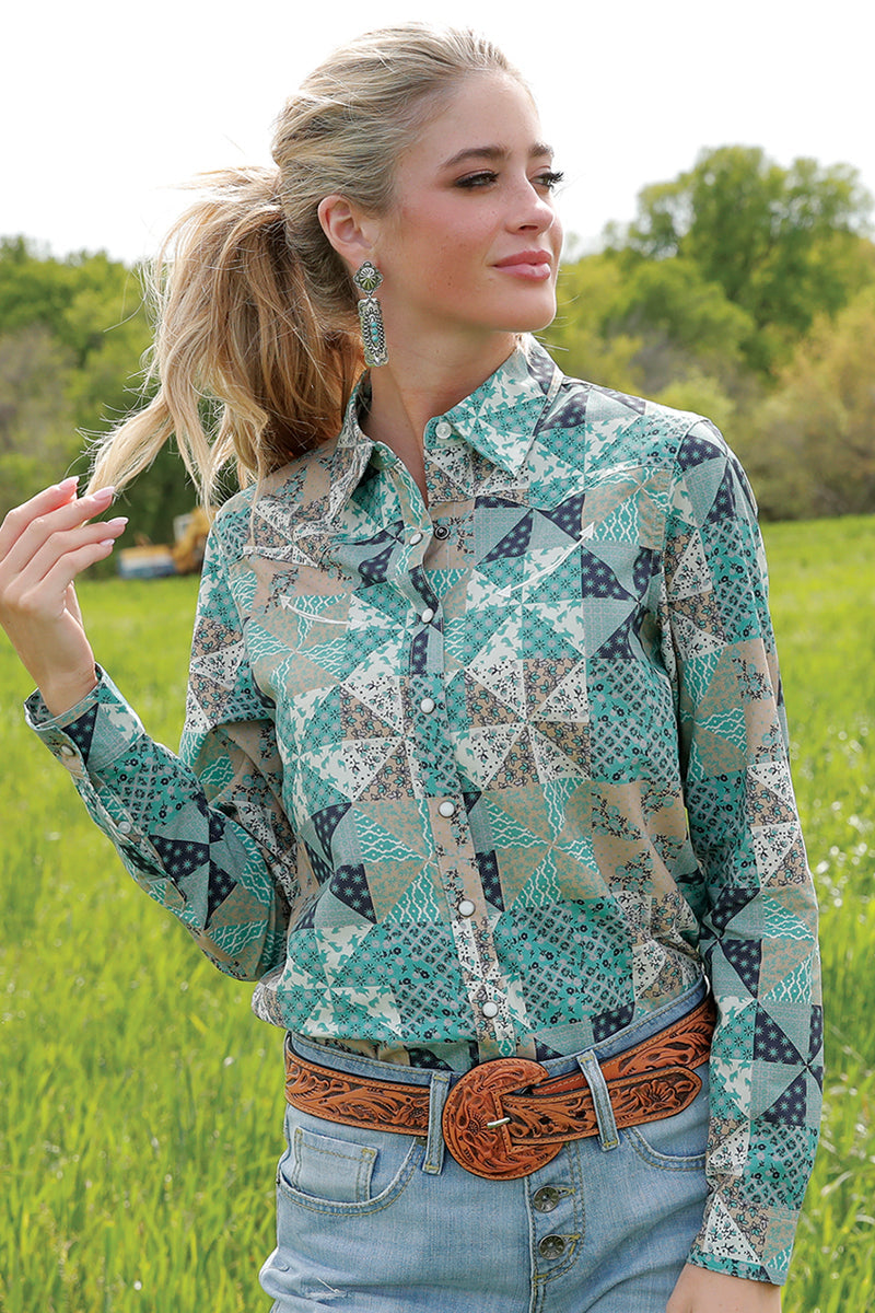 Cinch Womens Geometric Print Snap Front Shirt