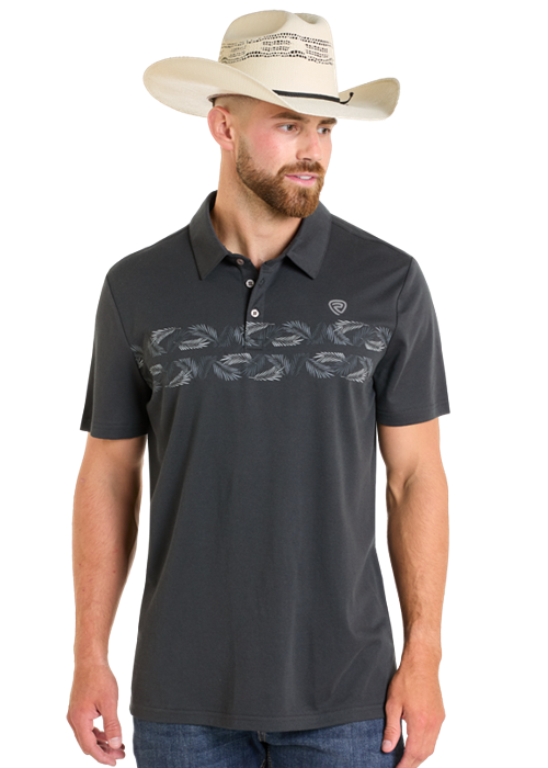 Panhandle Mens Charcoal Palm Border Polo