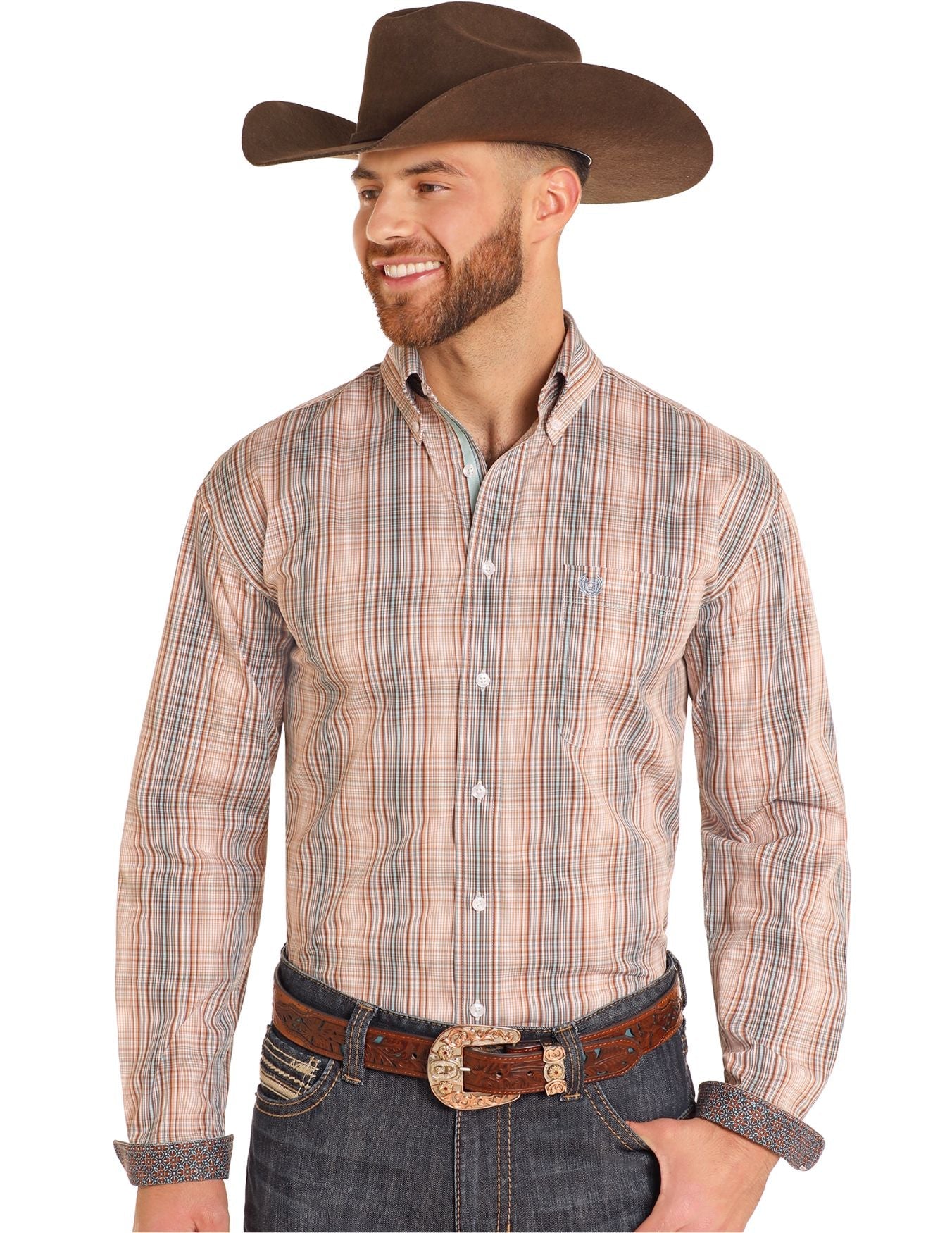 Panhandle Slim Mens Tan Plaid Long Sleeve Shirt