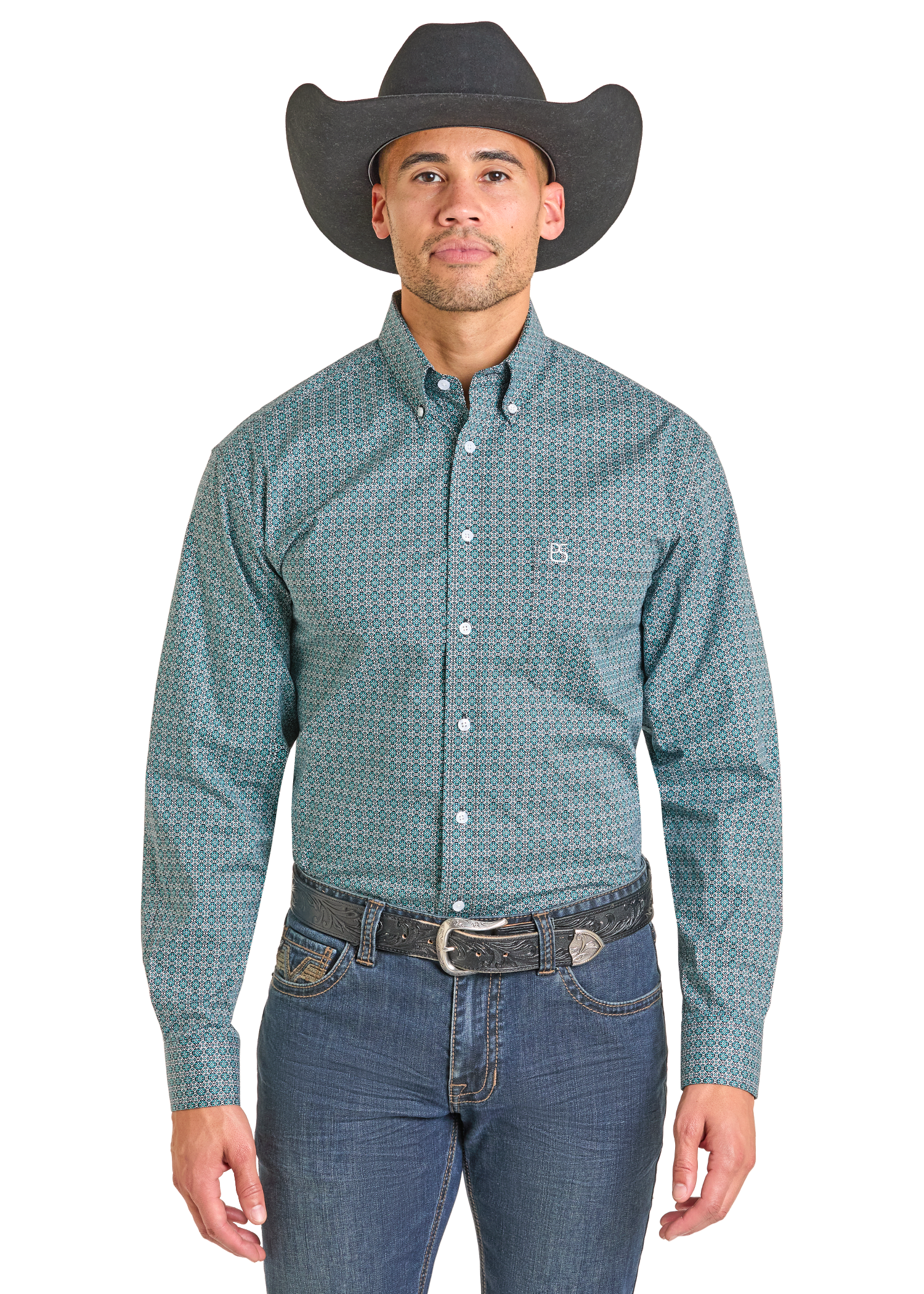Panhandle Mens Turquoise Button Down Shirt