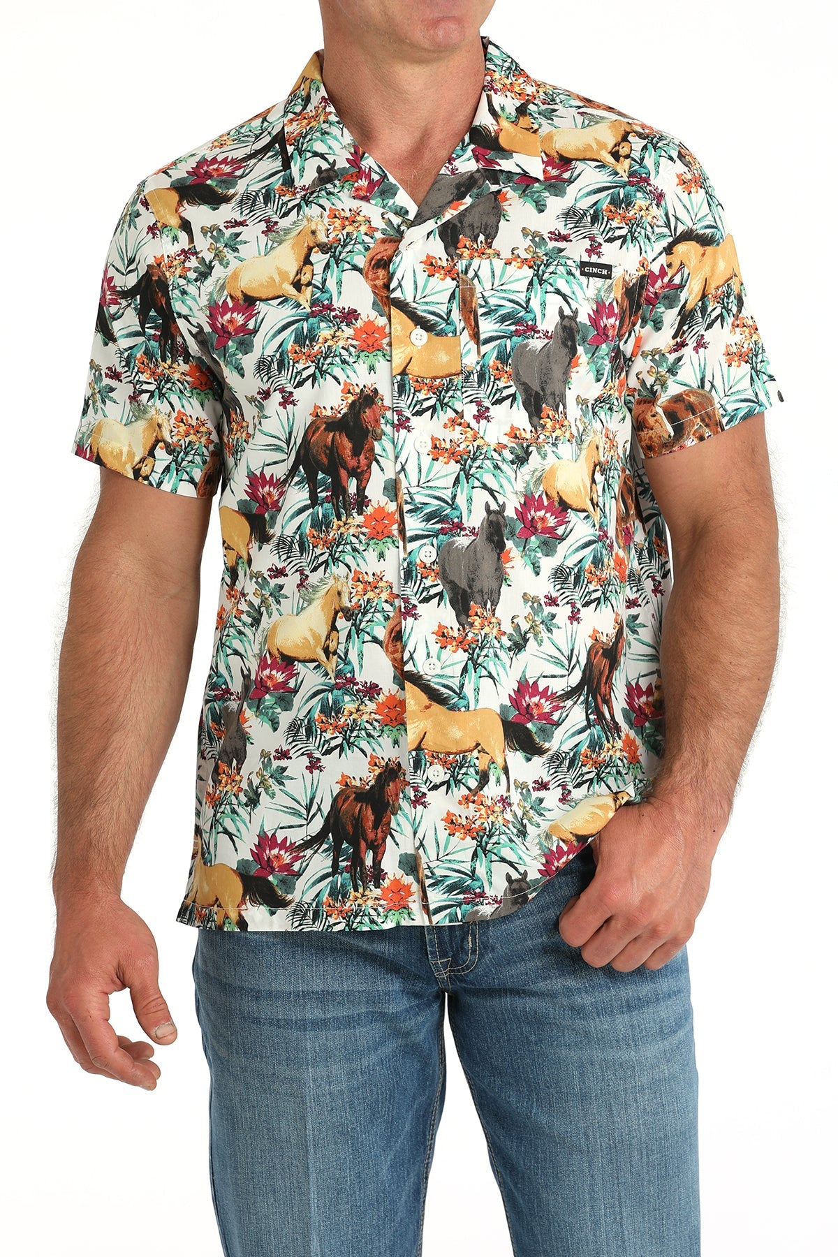 Cinch Mens Hawaiian Horses Camp Shirt