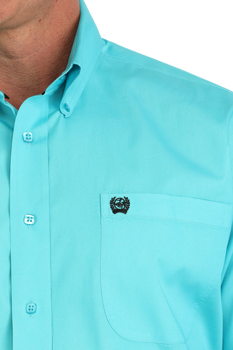 Cinch Mens Turquoise Solid Short Sleeve Shirt
