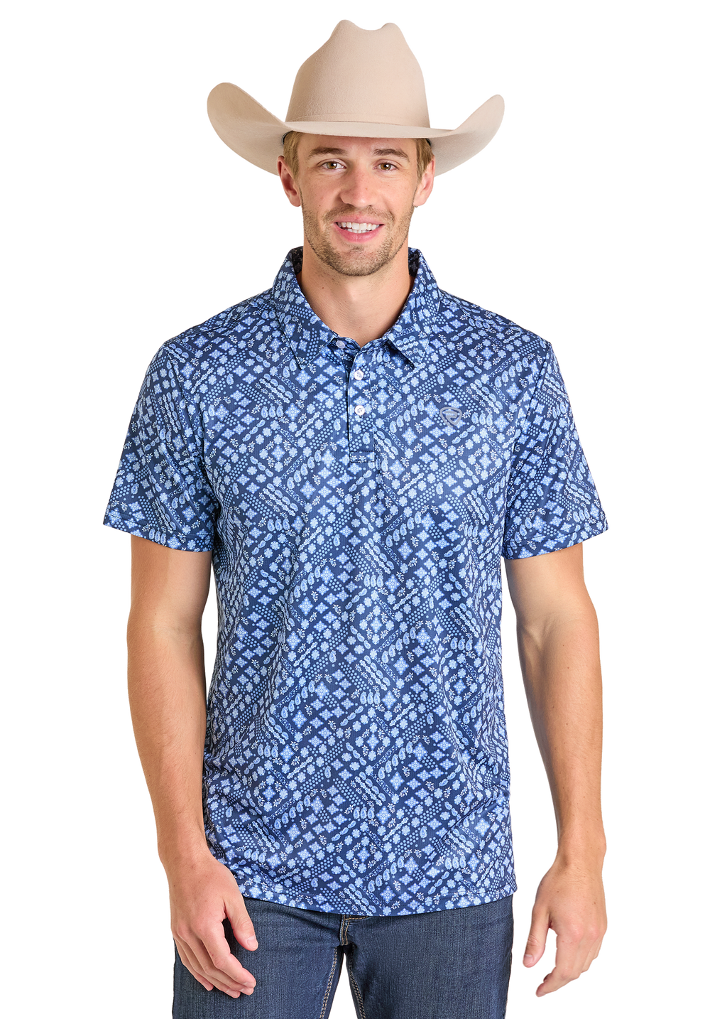 Panhandle Mens Navy Bandana Print Polo