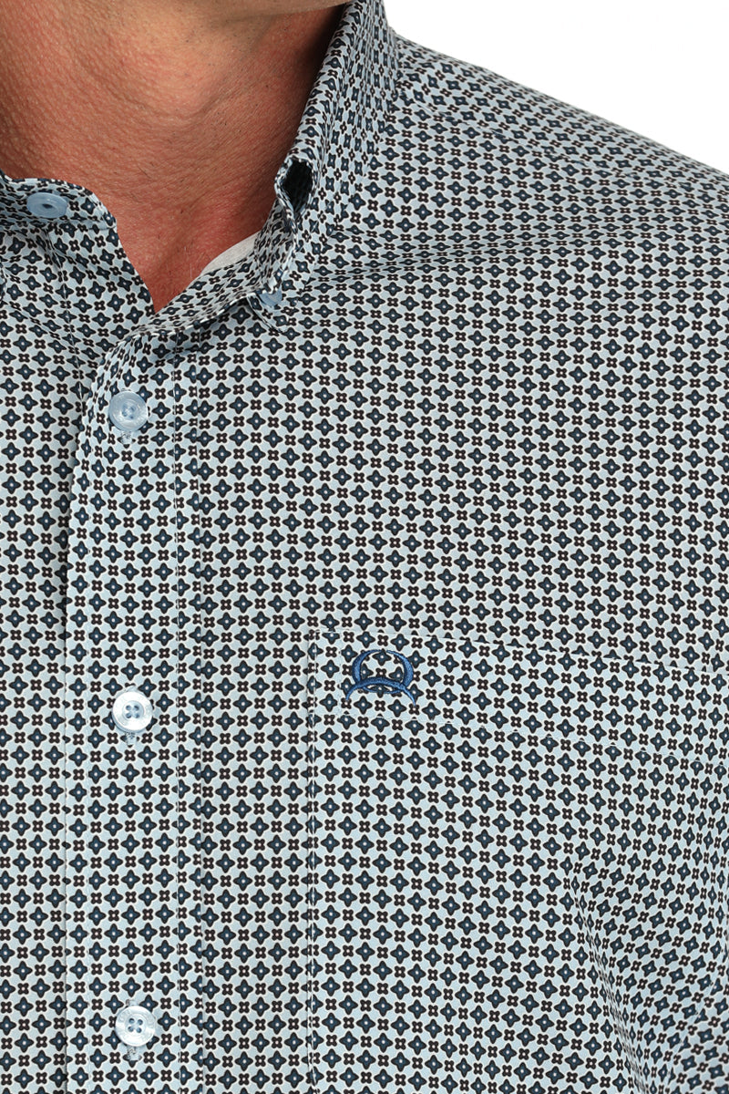Cinch Mens Blue Printed Long Sleeve Shirt