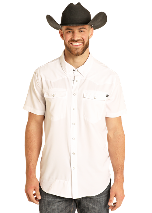 Panhandle Mens White Pearl Snap Short Sleeve Shirt