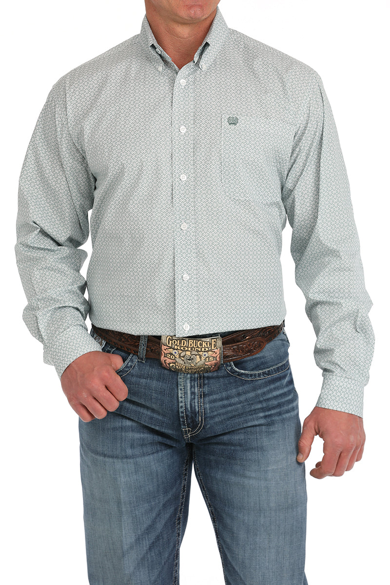 Cinch Mens White Printed Long Sleeve Shirt