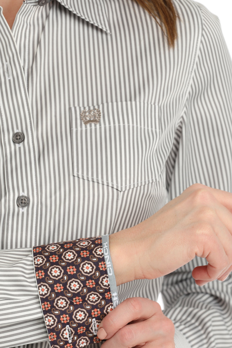 Cinch Womens Grey Stripe Long Sleeve Shirt