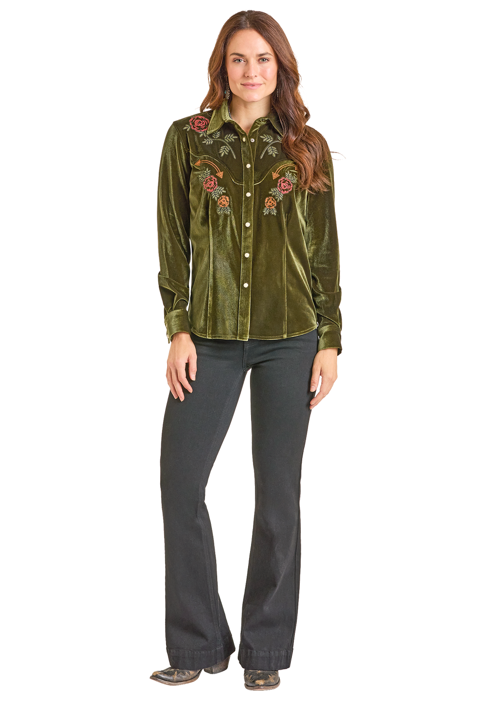 Panhandle Womens Velvet Embroidered Long Sleeve Shirt