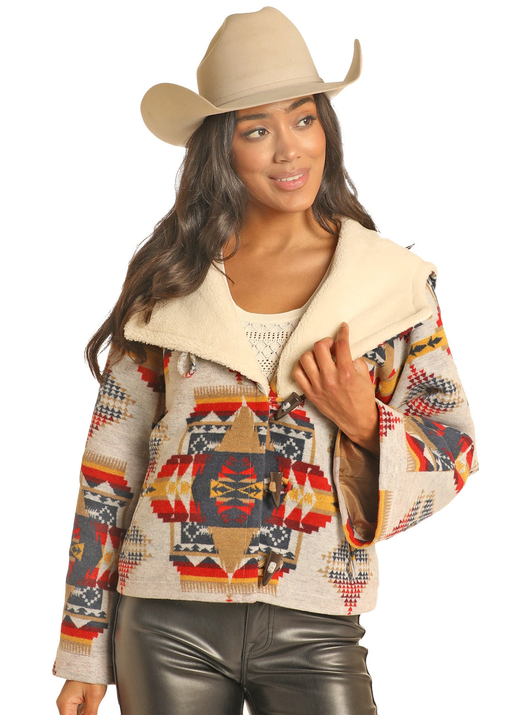 Panhandle Womens Aztec Jacquard Cape Coat