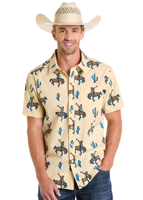 Panhandle Mens Natural Western Tek Short Sleeve Shirt