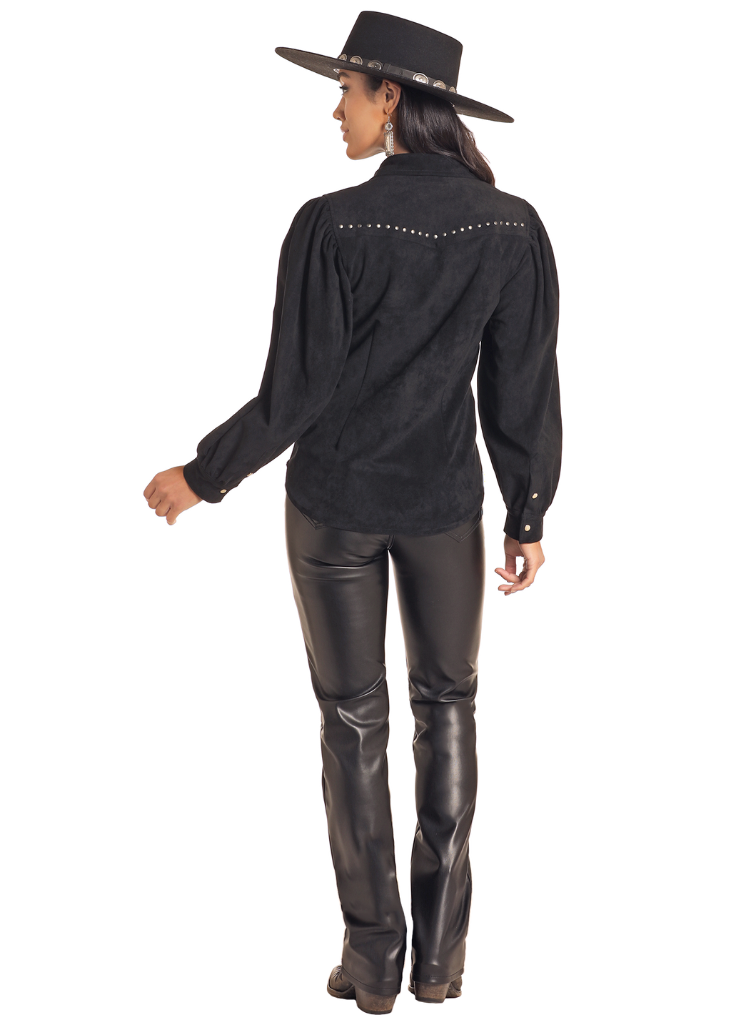 Panhandle Slim Womens Black Microsuede Snap Shirt