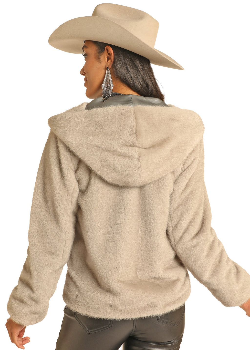 Panhandle Womens Taupe Hooded Faux Fur Jacket