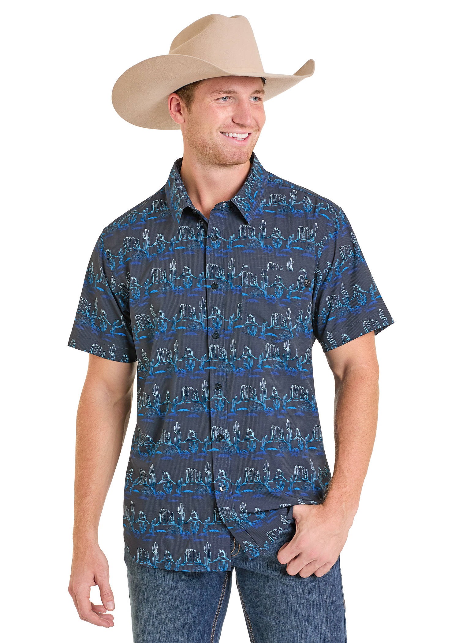 Panhandle Mens Western Blues Short Sleeve Shirt