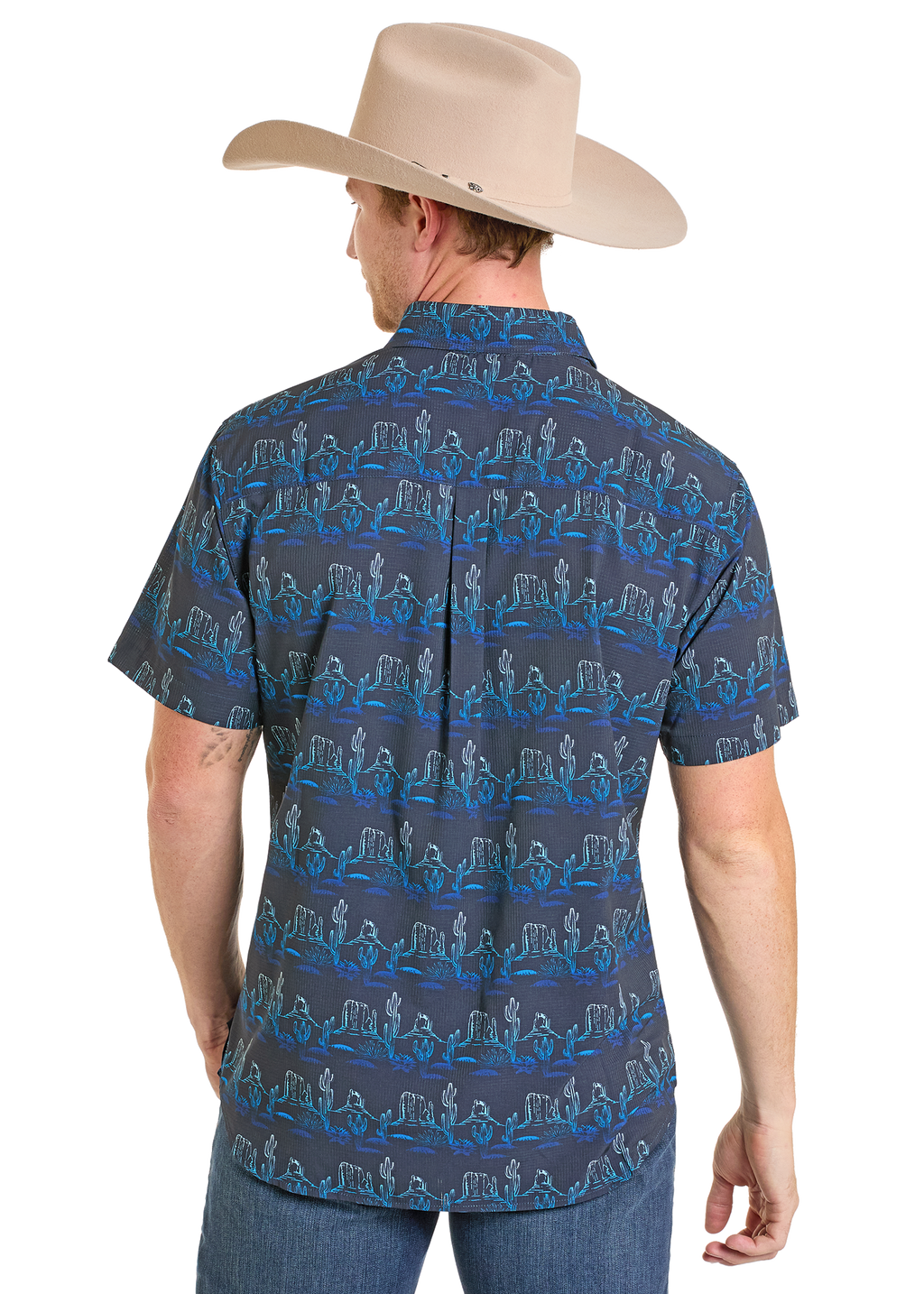 Panhandle Mens Western Blues Short Sleeve Shirt