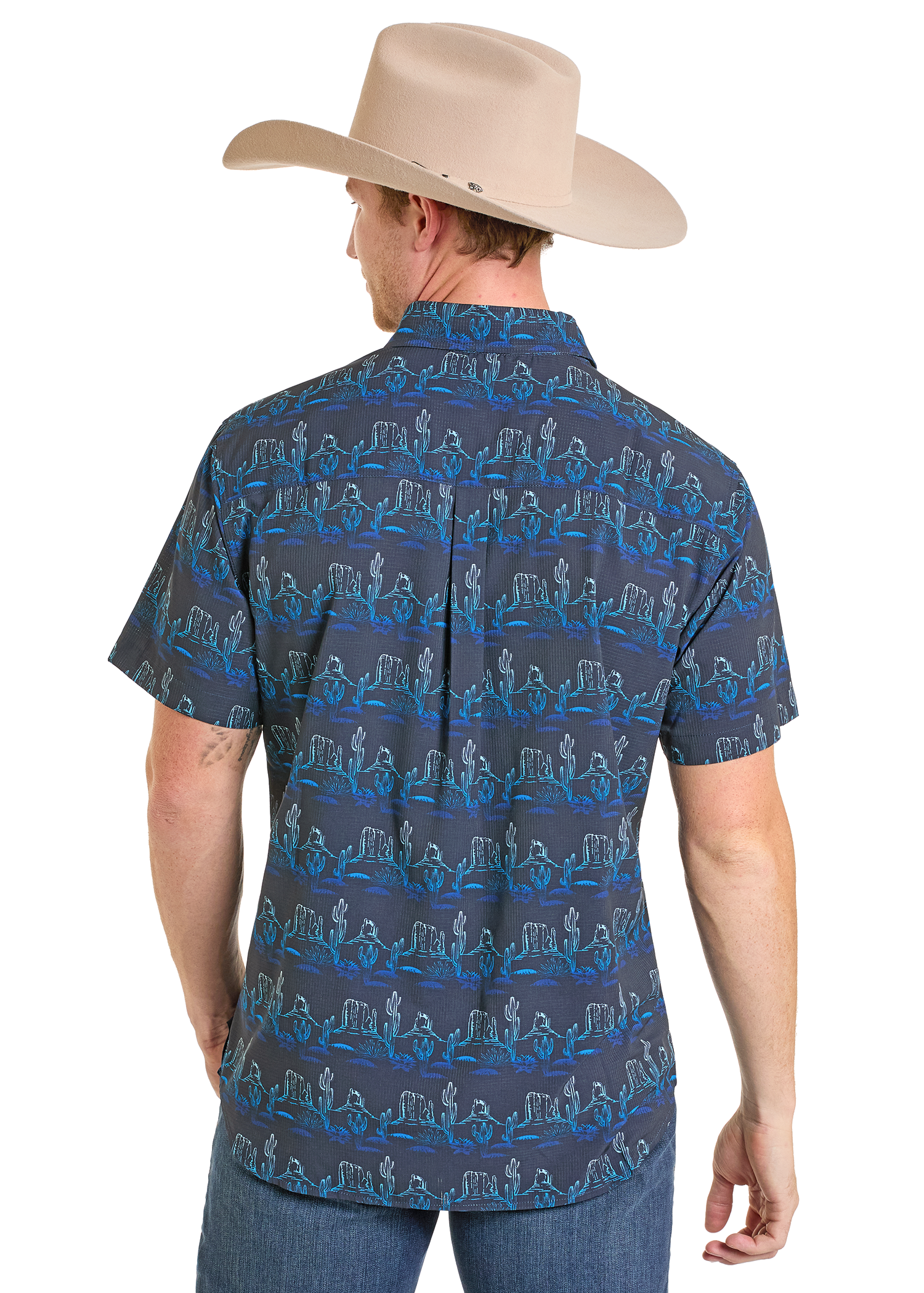 Panhandle Mens Western Blues Short Sleeve Shirt