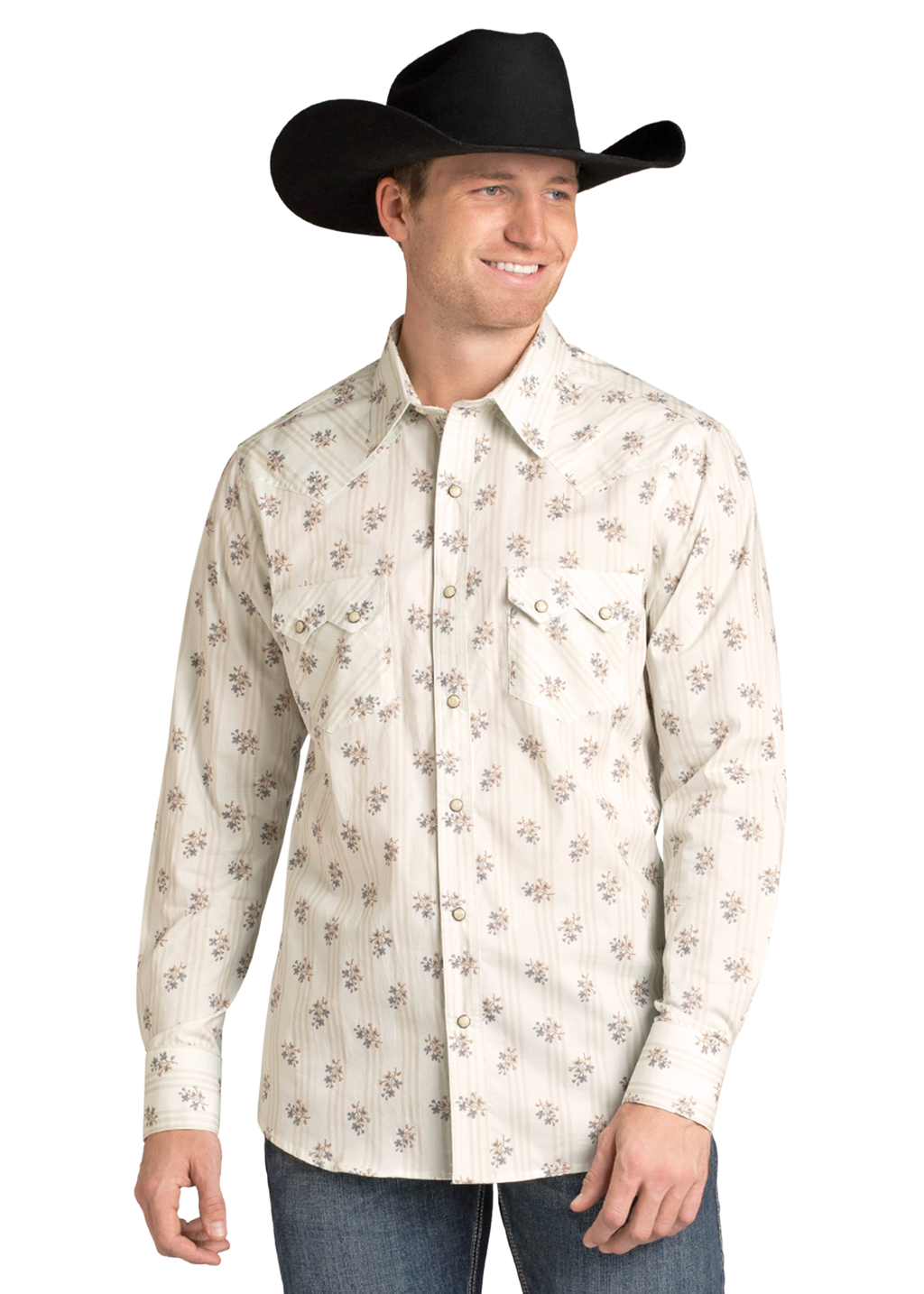 Panhandle Mens Slim Fit Natural Floral Long Sleeve Shirt