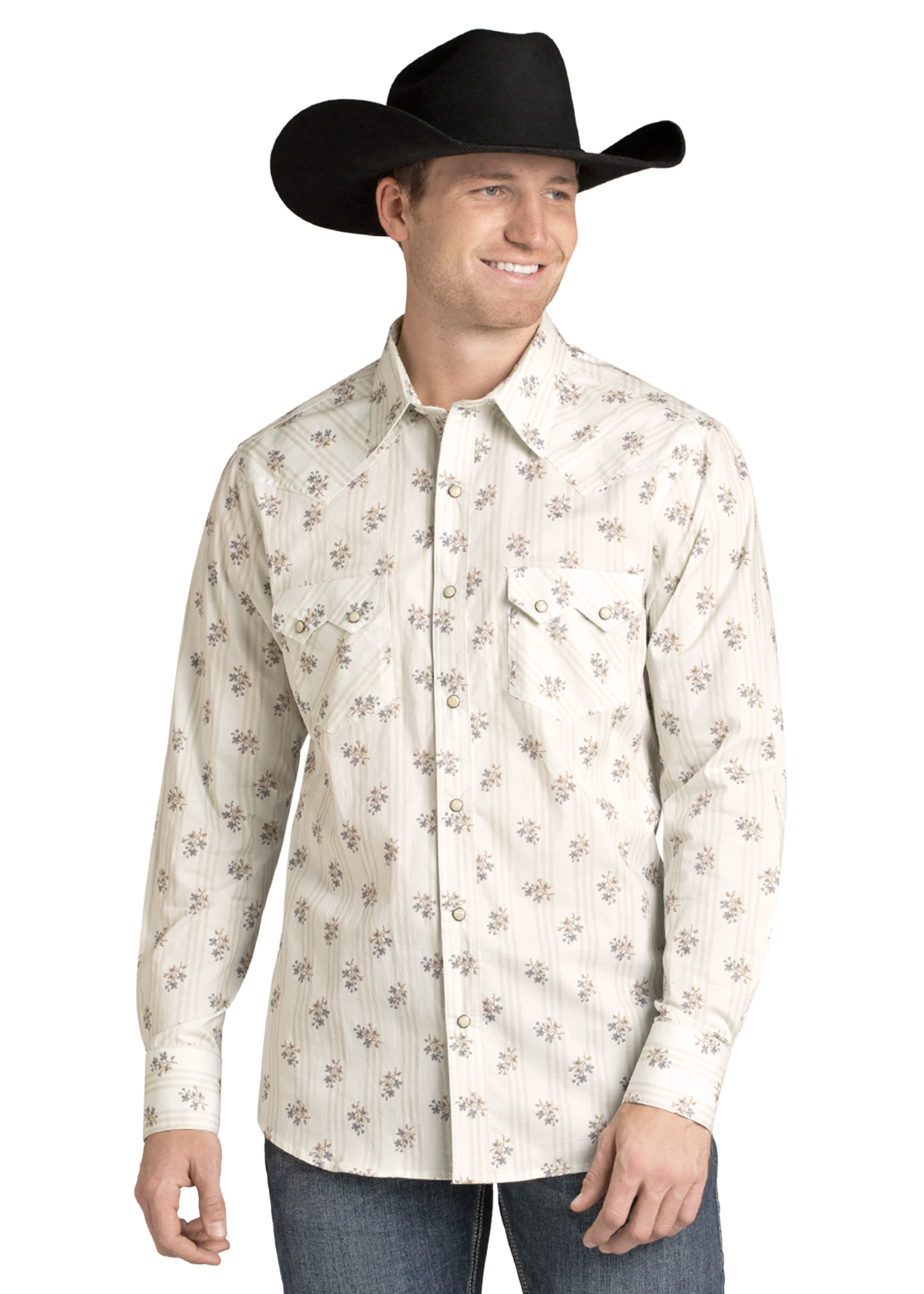 Panhandle Mens Slim Fit Natural Floral Long Sleeve Shirt