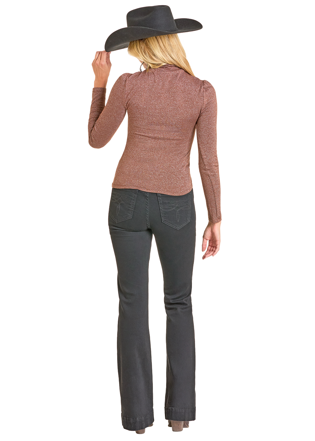 Panhandle Womens Brown Shimmer Turtleneck Top