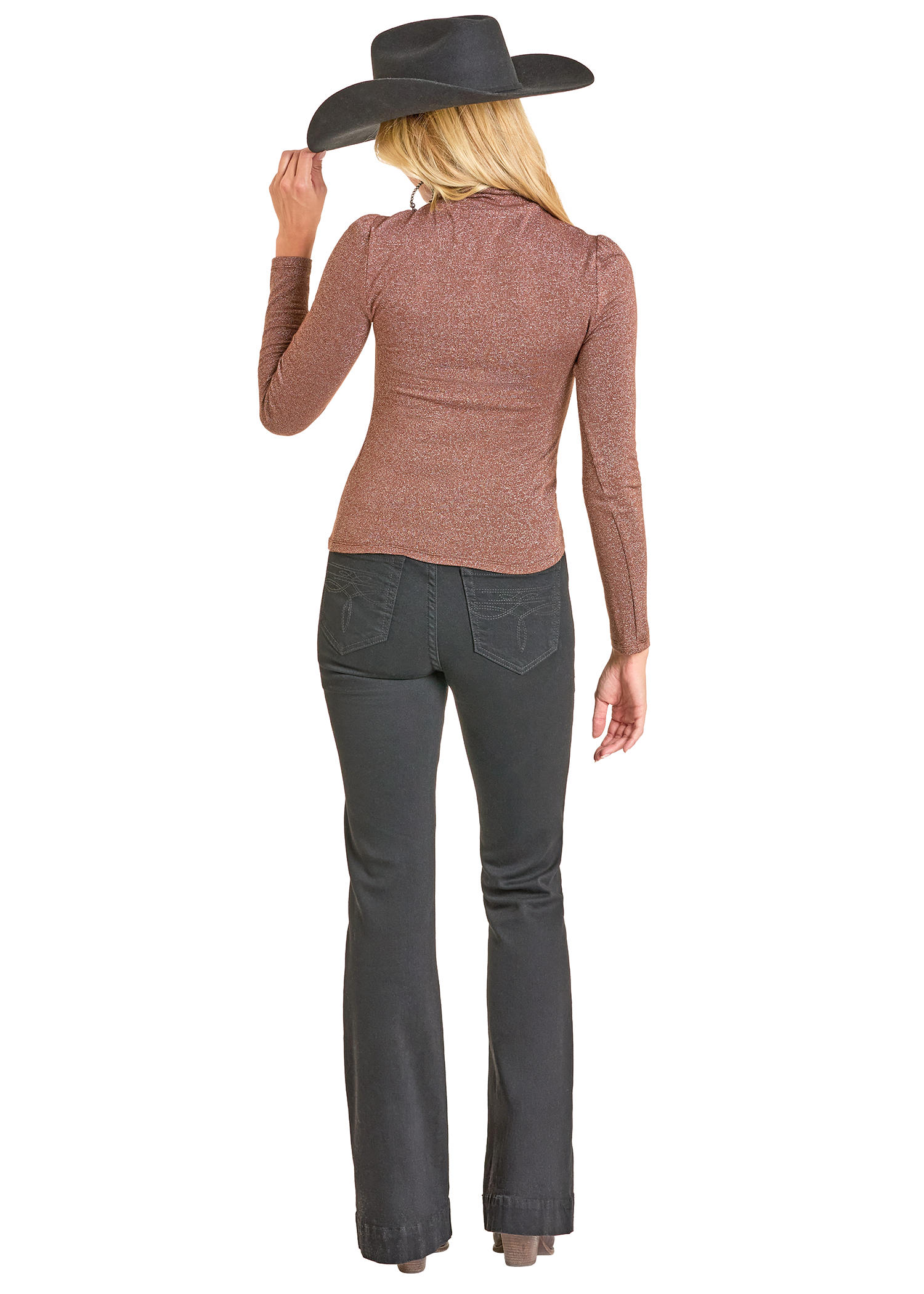 Panhandle Womens Brown Shimmer Turtleneck Top