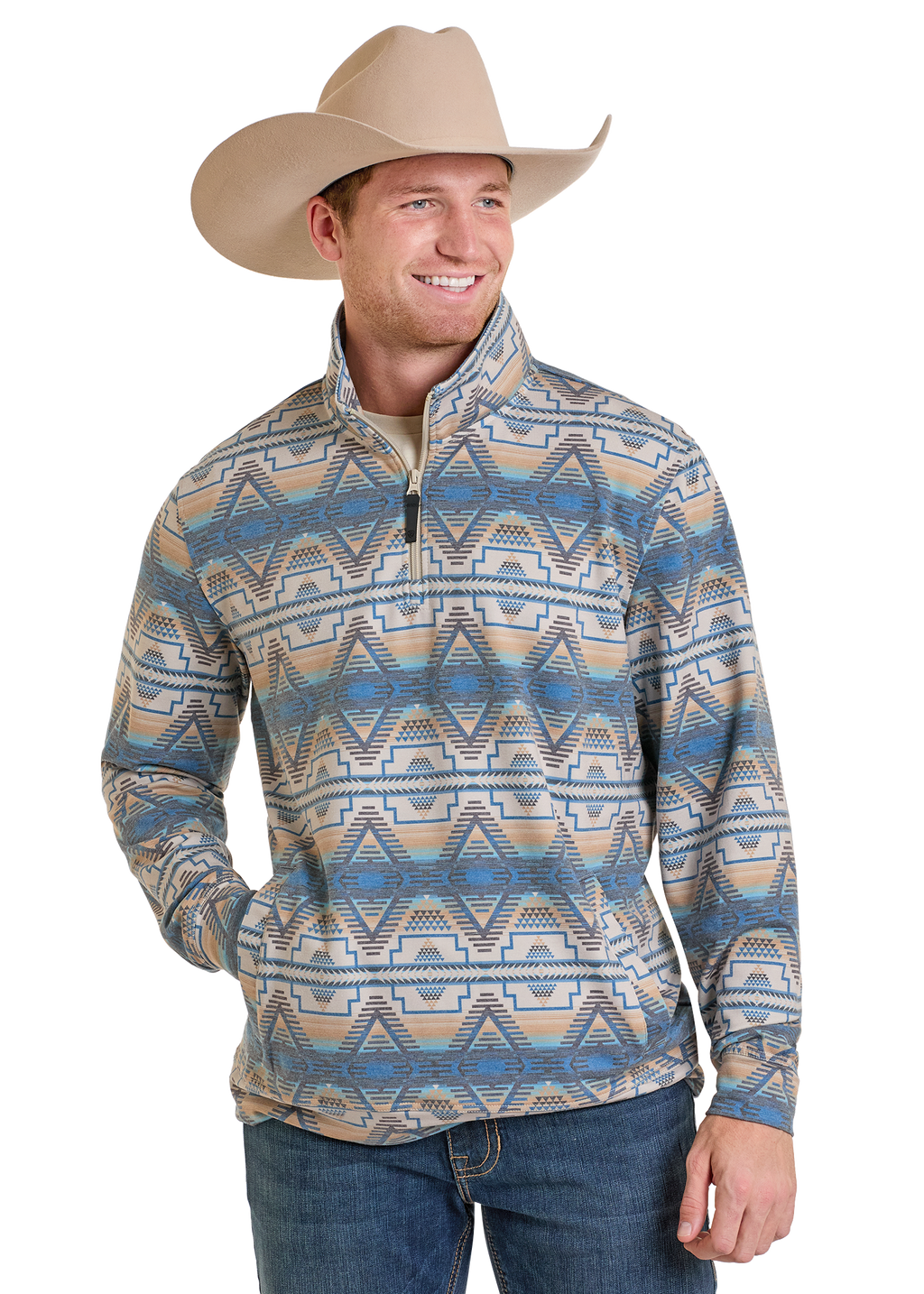 Panhandle Mens Blue Aztec Pullover