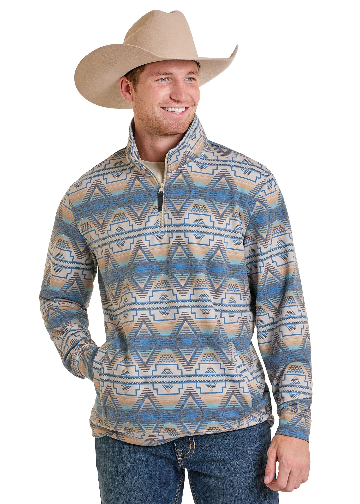 Panhandle Mens Blue Aztec Pullover