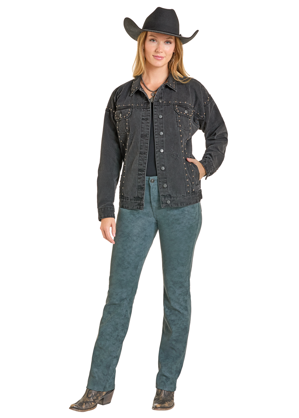 Panhandle Womens Black Studded Denim Jacket