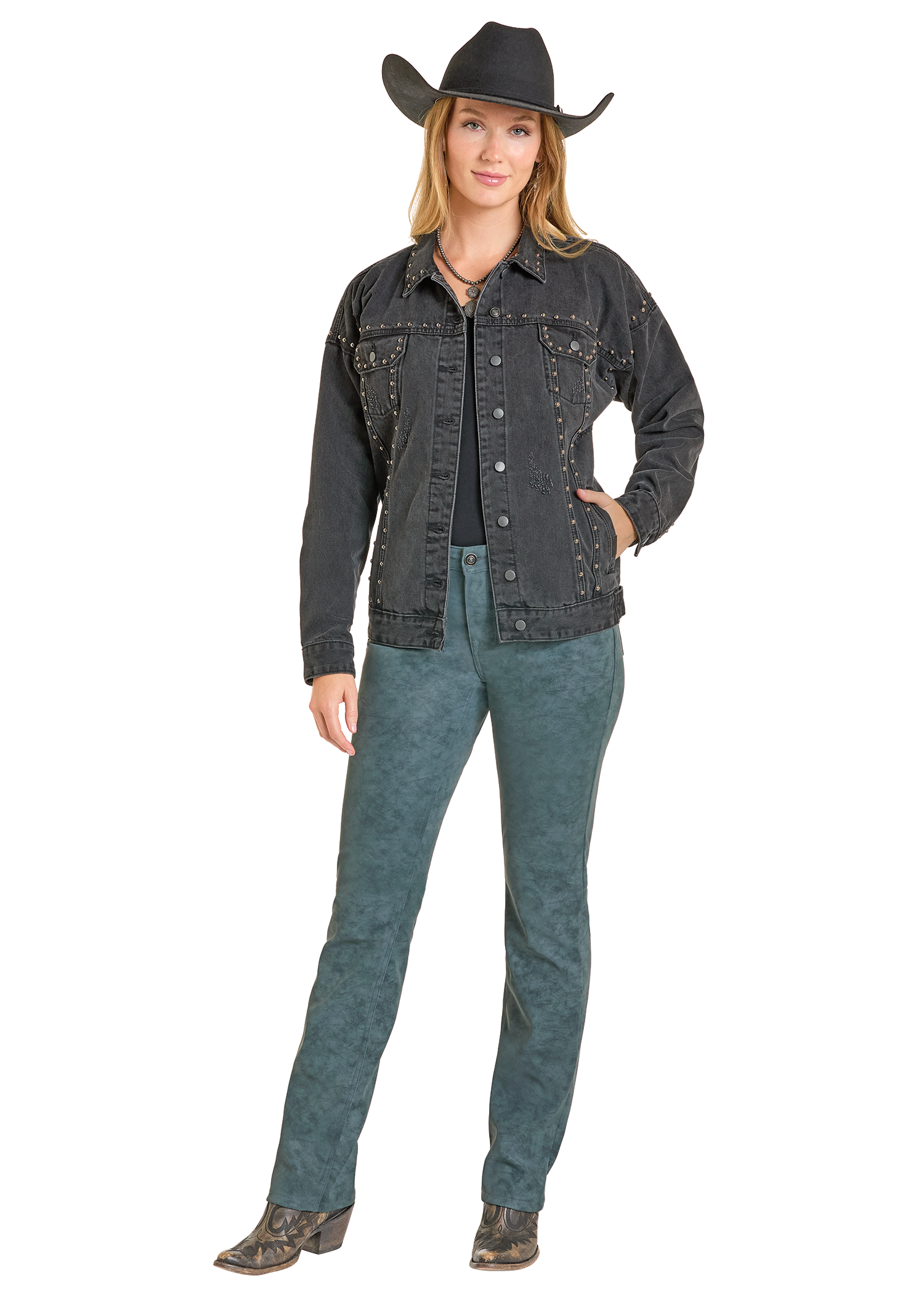 Panhandle Womens Black Studded Denim Jacket