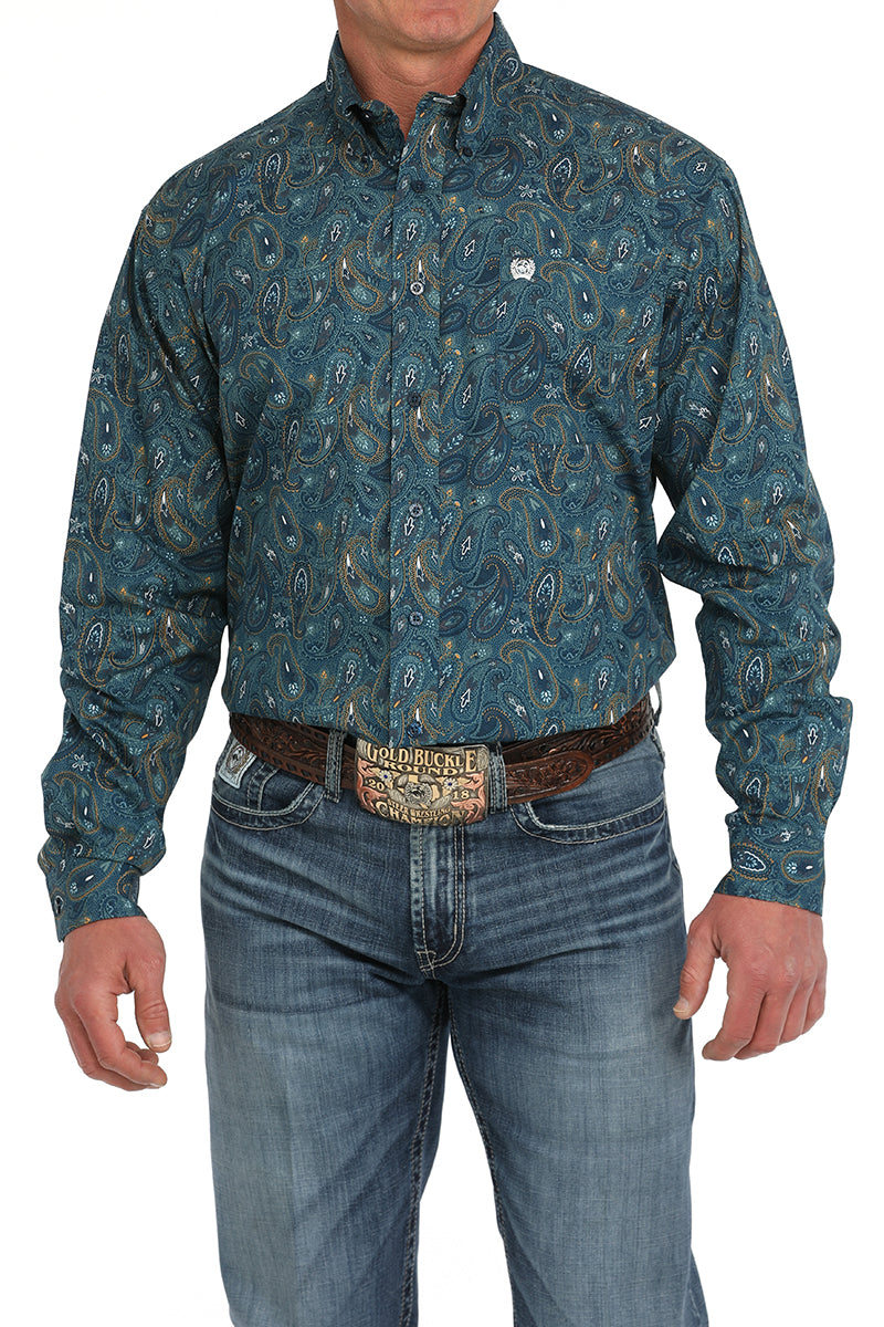 Cinch Mens Deep Blue Paisley Print long Sleeve Shirt