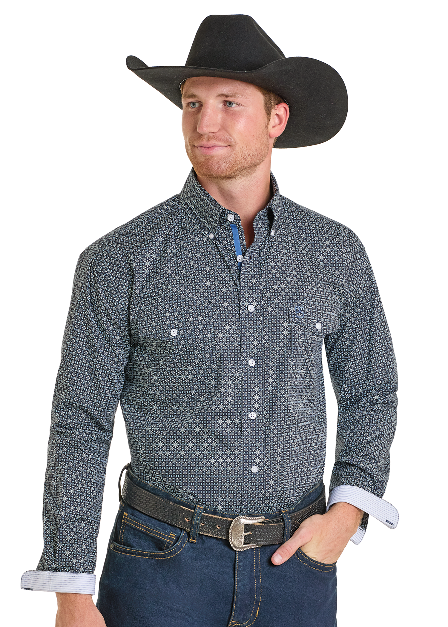 Panhandle Mens Navy Modern Long Sleeve Shirt